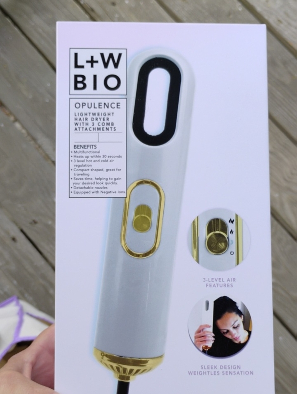 Opulence 3 Attachments White & Gold Lightweight Hair Dryer